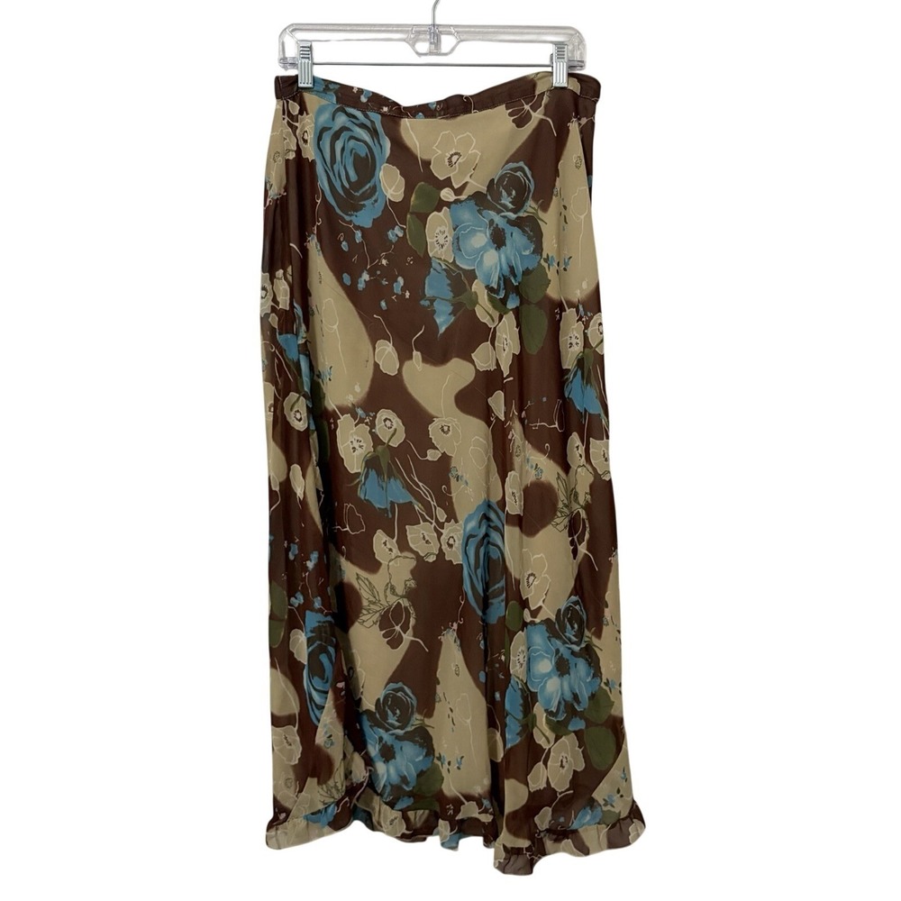 Vintage Floral Chiffon Whimsical Maxi Skirt L Fairy Cottagecore Retro Goblincore